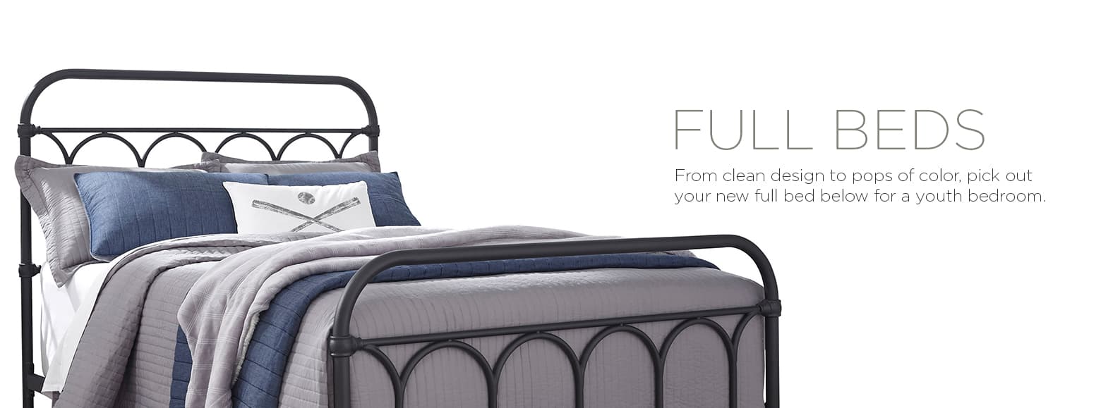 Full beds. From clean design to pops of color, pick out your new full bed below for a youth bedroom.