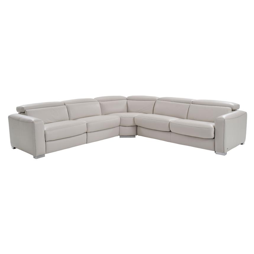 Bay Harbor Light Gray 4PC Leather Power Reclining Sectional w/Right Sleeper  main image, 1 of 9 images.