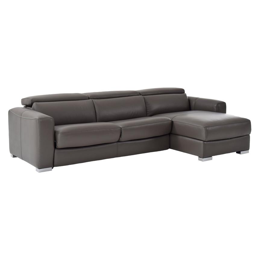 Bay Harbor Gray Leather Sleeper w/Right Chaise  main image, 1 of 10 images.