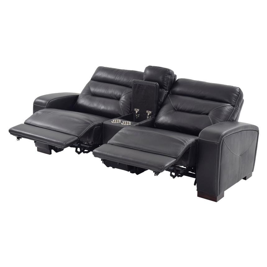 Rochester Black Power Motion Leather Sofa w/Console El Dorado Furniture