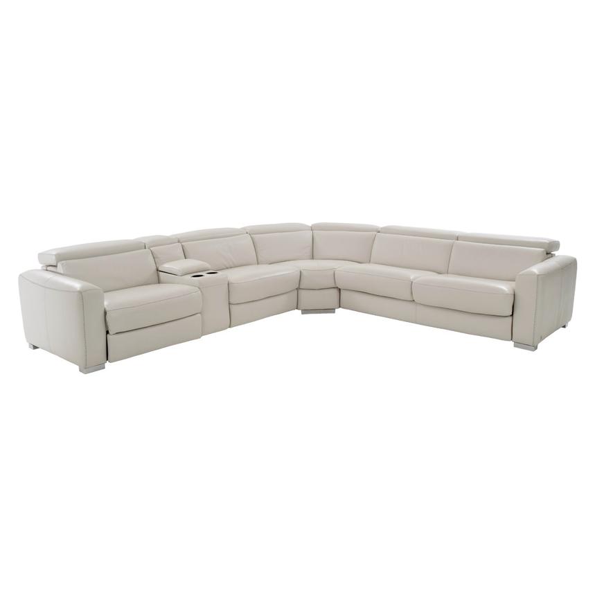 Bay Harbor Light Gray 5PC Leather Power Reclining Sectional w/Right Sleeper  main image, 1 of 10 images.
