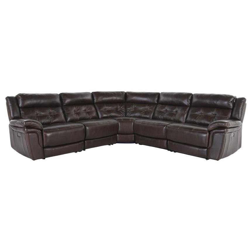 Stallion Brown Leather Power Reclining Sectional with 5PCS/3PWR  main image, 1 of 5 images.