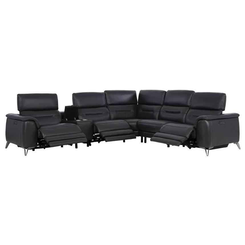 Anabel Gray Leather Power Reclining Sectional with 6PCS/3PWR  alternate image, 3 of 13 images.