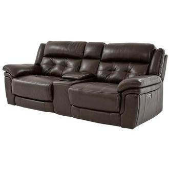 Stallion Brown Leather Power Reclining Sofa w/Console