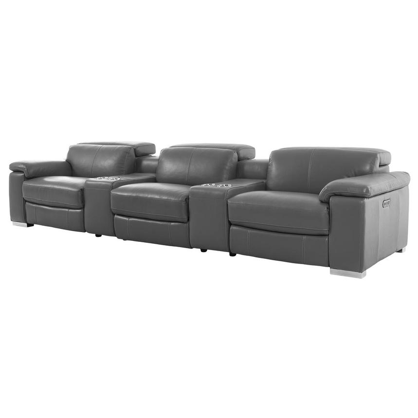 Charlie Gray Home Theater Leather Seating with 5PCS/2PWR alternate image, 3 of 14 images.