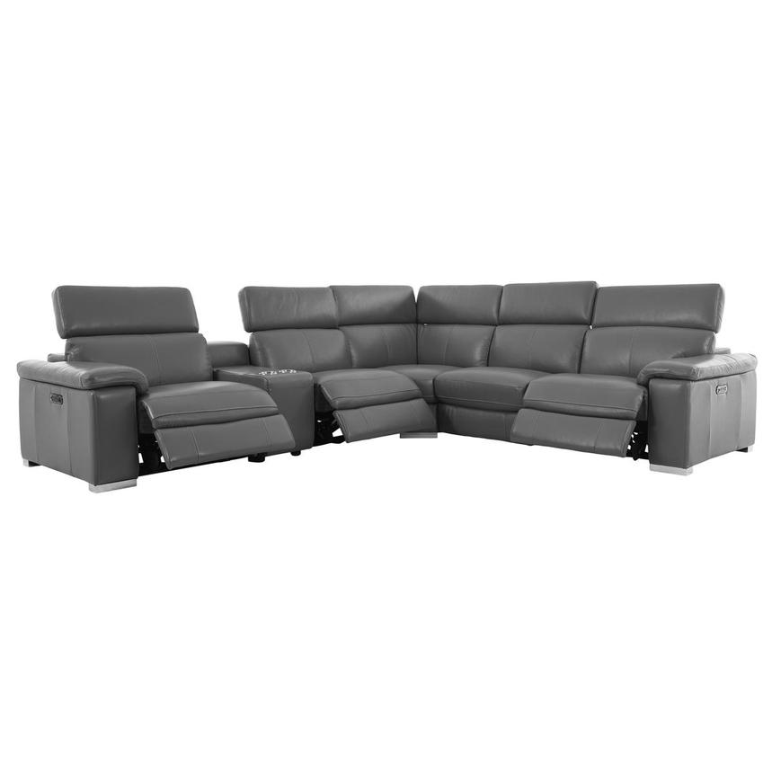 Charlie Gray Leather Power Reclining Sectional with 6PCS/3PWR alternate image, 3 of 14 images.