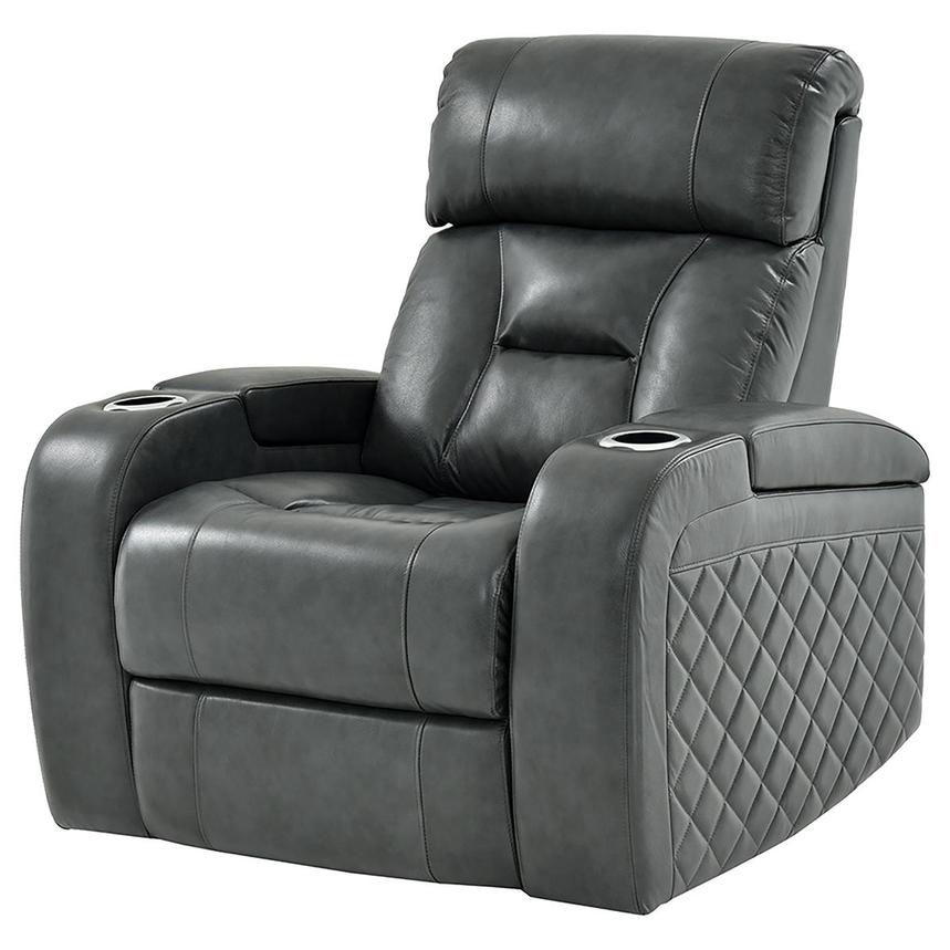 Gio Gray Leather Power Recliner  main image, 1 of 14 images.
