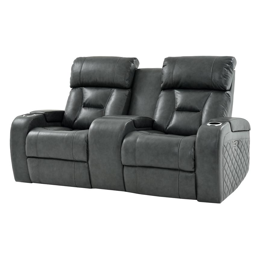 Gio Gray Leather Power Reclining Sofa W, Leather Reclining Sofa With Console