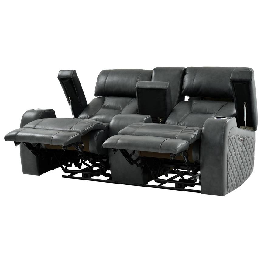 Gio Gray Leather Power Reclining Sofa w/Console alternate image, 3 of 15 images.