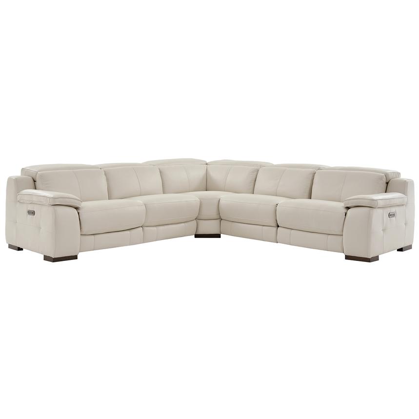 Gian Marco Light Gray Leather Power Reclining Sectional with 5PCS/3PWR  main image, 1 of 7 images.