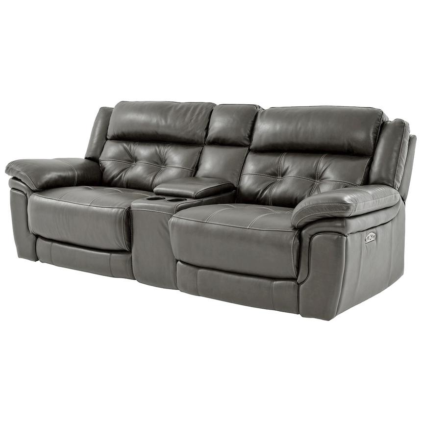 Stallion Gray Leather Power Reclining Sofa w/Console  alternate image, 2 of 10 images.
