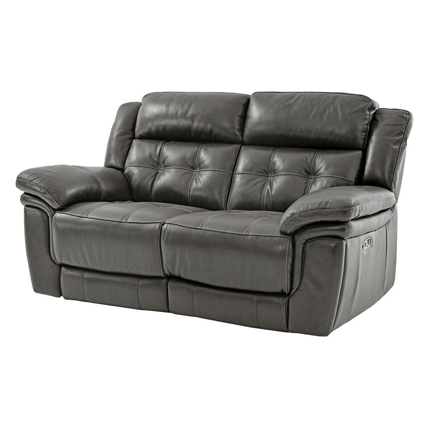 Stallion Gray Leather Power Reclining Loveseat | El Dorado Furniture