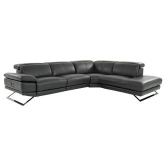Toronto Dark Gray Leather Power Reclining Sofa w/Right Chaise