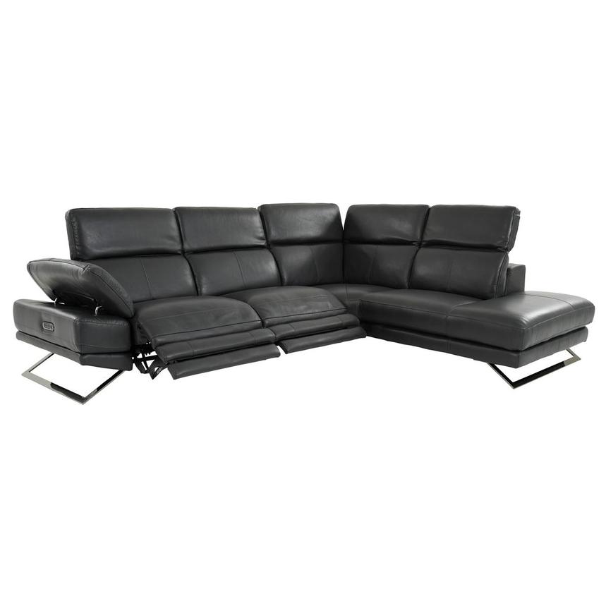Toronto Dark Gray Leather Power Reclining Sofa w/Right Chaise  alternate image, 2 of 10 images.