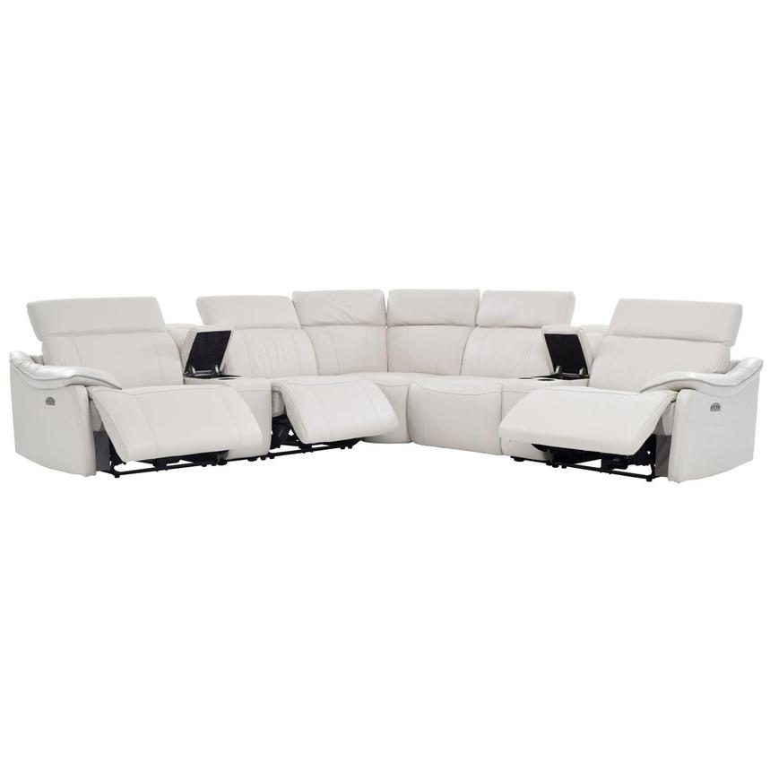 Austin Light Gray Leather Power Reclining Sectional with 7PCS/3PWR  alternate image, 2 of 9 images.