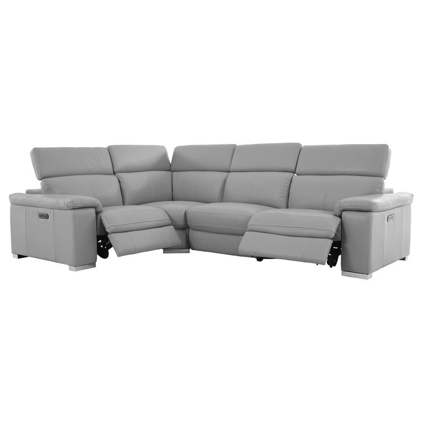 Charlie Light Gray Leather Power Reclining Sectional with 4PCS/2PWR  alternate image, 2 of 14 images.