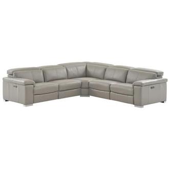 Charlie Light Gray Leather Power Reclining Sectional