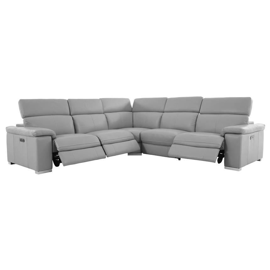 Charlie Light Gray Leather Power Reclining Sectional with 5PCS/3PWR  alternate image, 2 of 14 images.