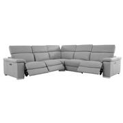 Charlie Light Gray Leather Power Reclining Sectional with 5PCS/3PWR  alternate image, 2 of 14 images.