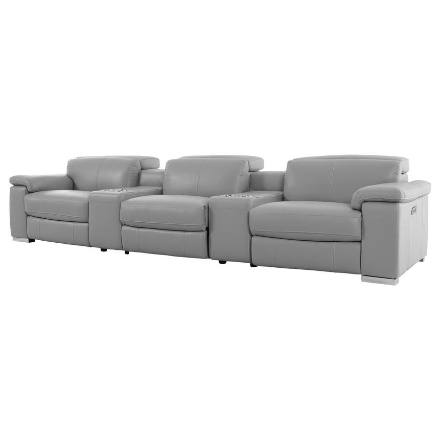 Charlie Light Gray Home Theater Leather Seating with 5PCS/2PWR alternate image, 3 of 15 images.