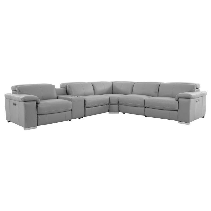 Charlie Light Gray Leather Power Reclining Sectional with 6PCS/3PWR  main image, 1 of 15 images.