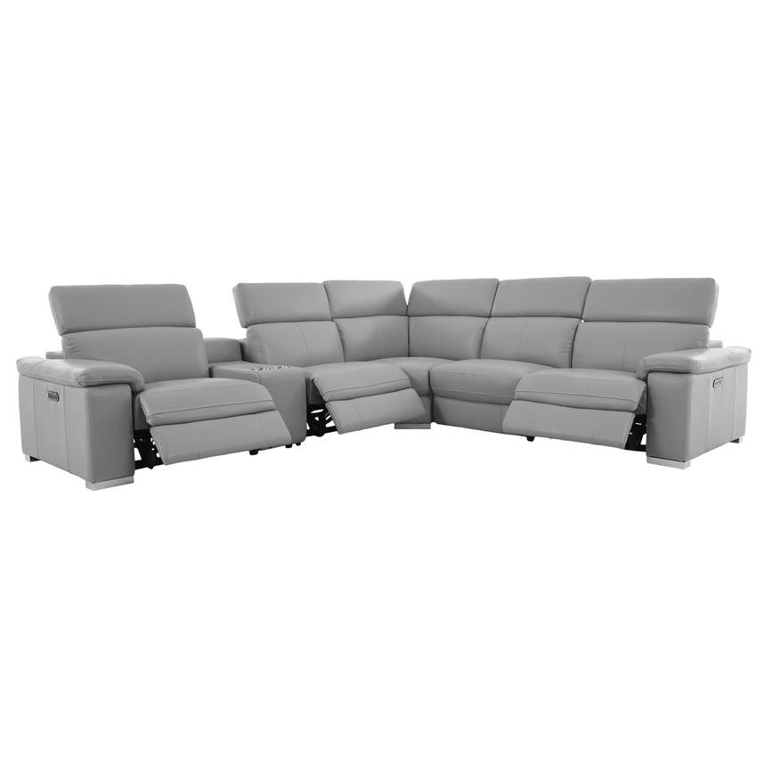 Charlie Light Gray Leather Power Reclining Sectional with 6PCS/3PWR  alternate image, 2 of 15 images.