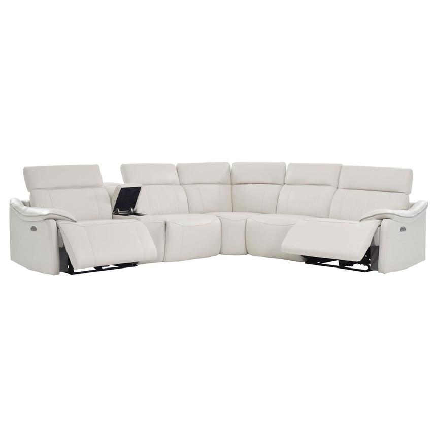 Austin Light Gray Leather Power Reclining Sectional with 6PCS/2PWR  alternate image, 3 of 10 images.