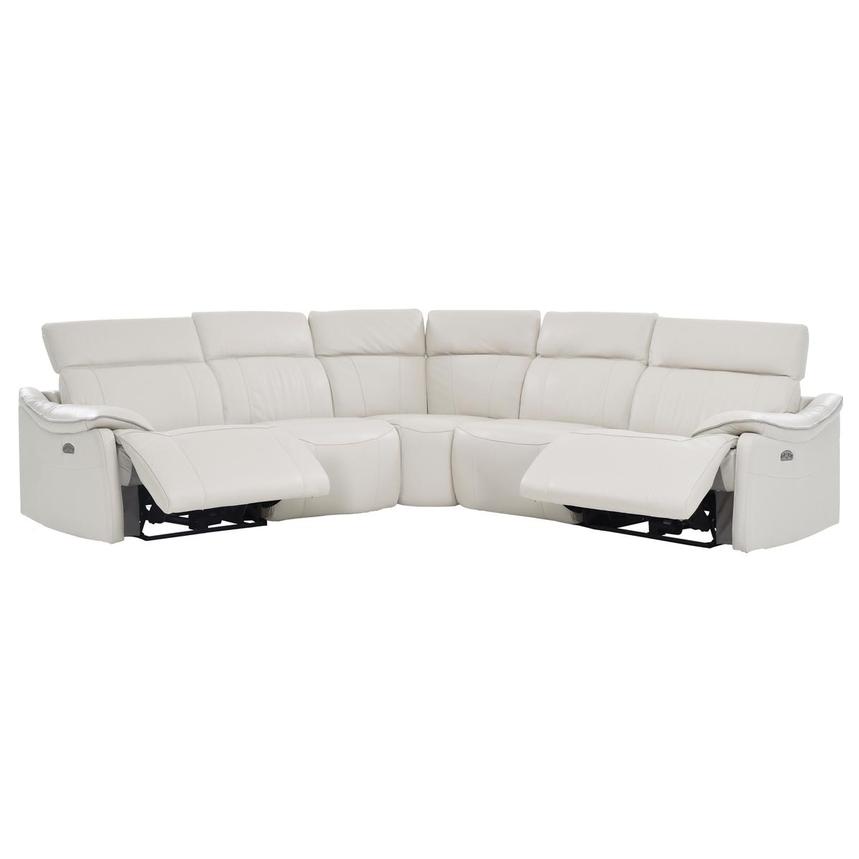 Austin Light Gray Leather Power Reclining Sectional with 5PCS/2PWR alternate image, 3 of 9 images.