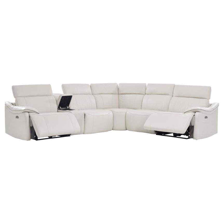 Austin Light Gray Leather Power Reclining Sectional with 6PCS/2PWR alternate image, 3 of 10 images.