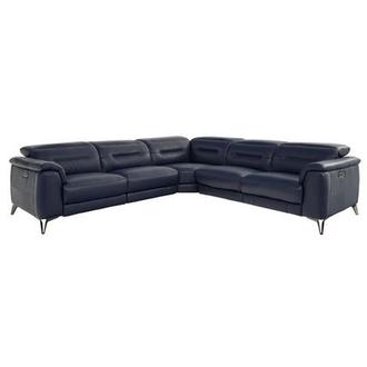 Anabel Blue Leather Power Reclining Sectional with 5PCS/2PWR