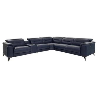 Anabel Blue Leather Power Reclining Sectional with 6PCS/3PWR