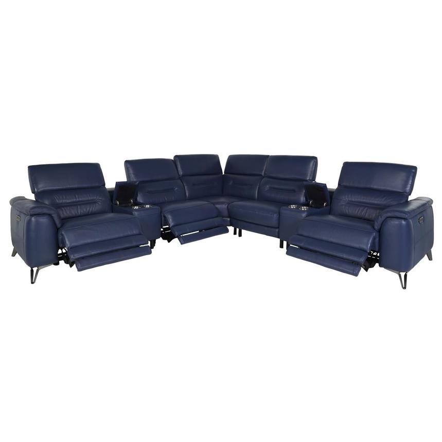 Anabel Blue Leather Power Reclining Sectional with 7PCS/3PWR  alternate image, 3 of 9 images.