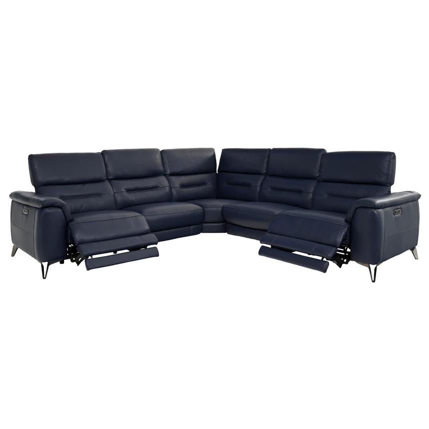 Anabel Blue Leather Power Reclining Sectional with 5PCS/2PWR  alternate image, 2 of 9 images.