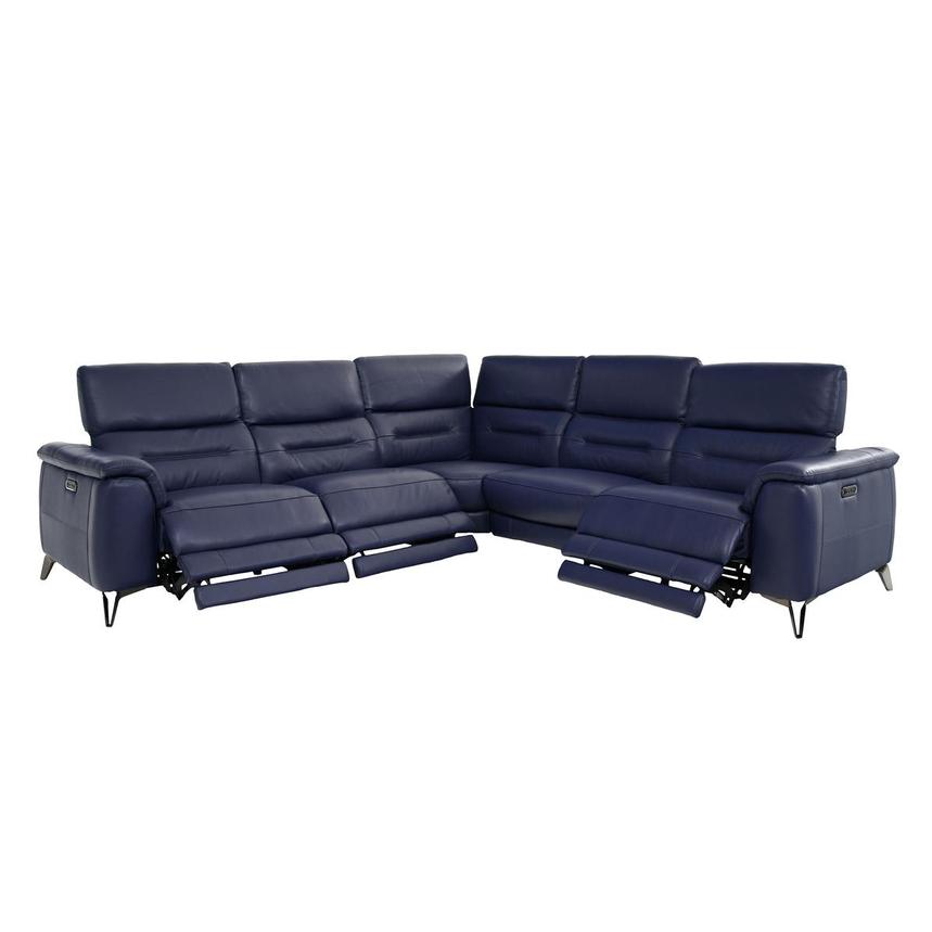 Anabel Blue Leather Power Reclining Sectional  alternate image, 2 of 11 images.