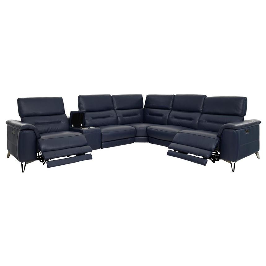 Anabel Blue Leather Power Reclining Sectional with 6PCS/2PWR  alternate image, 2 of 10 images.
