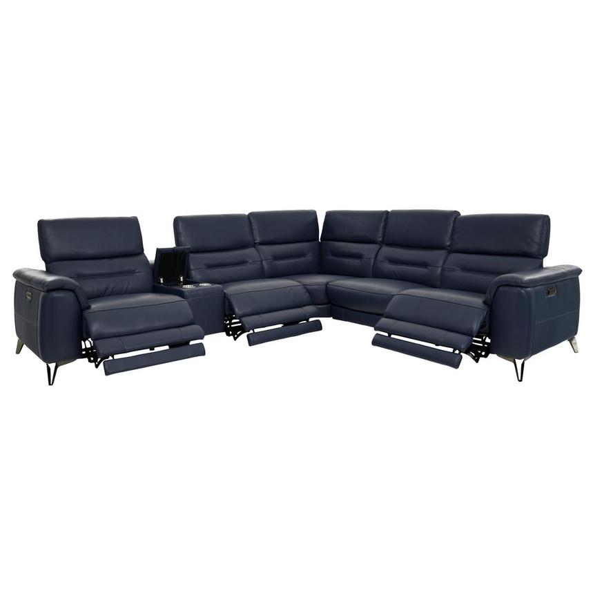 Anabel Blue Leather Power Reclining Sectional with 6PCS/3PWR  alternate image, 2 of 10 images.