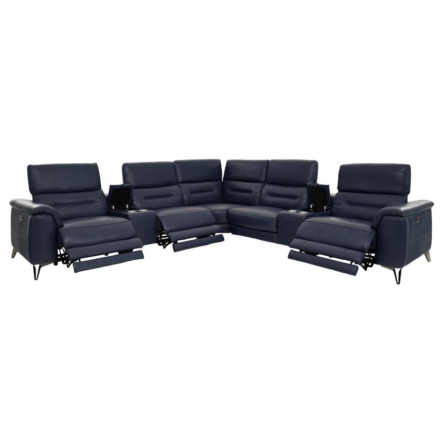 Anabel Blue Leather Power Reclining Sectional with 7PCS/3PWR  alternate image, 2 of 10 images.
