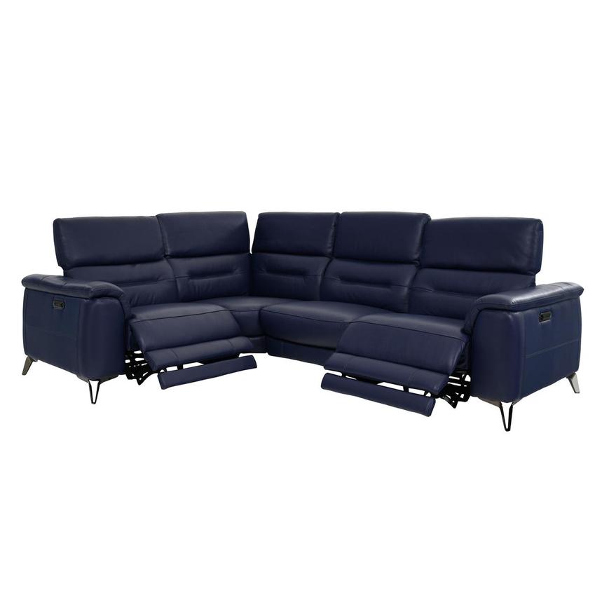 Anabel Blue Leather Power Reclining Sectional with 4PCS/2PWR  alternate image, 2 of 11 images.