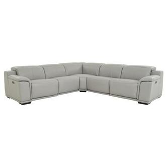 Davis 2.0 Light Gray Leather Power Reclining Sectional with 5PCS/3PWR