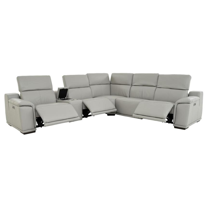 Davis 2.0 Light Gray Leather Power Reclining Sectional with 6PCS/3PWR  alternate image, 2 of 11 images.