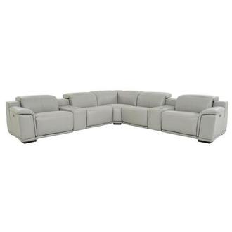 Davis 2.0 Light Gray Leather Power Reclining Sectional with 7PCS/3PWR