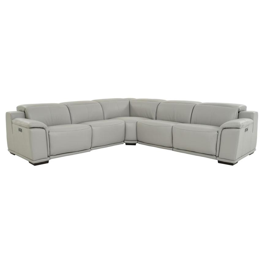 Davis 2 0 Light Gray Leather Power Reclining Sectional El Dorado Furniture