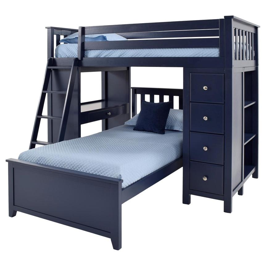 blue twin bed with storage