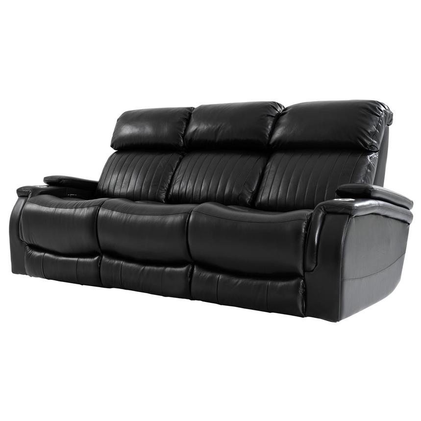 Obsidian Leather Power Reclining Sofa w/Massage & Heat  alternate image, 2 of 16 images.