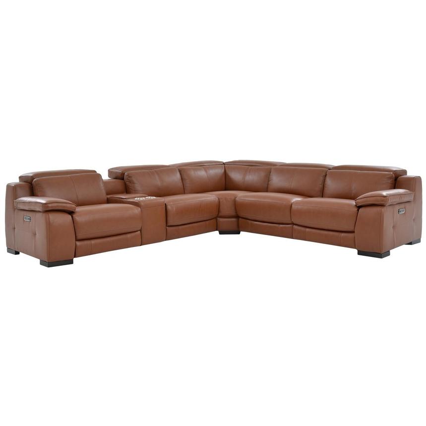 Gian Marco Tan Leather Power Reclining Sectional with 6PCS/2PWR  main image, 1 of 8 images.