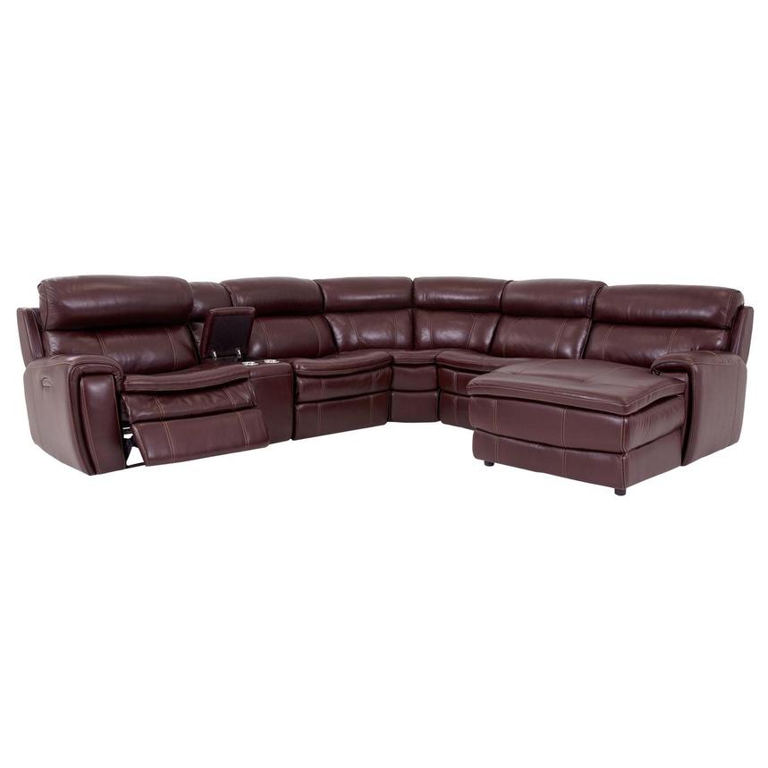 Napa Burgundy 6PC/1PWR Leather Power Reclining Sectional w/Right Chaise  alternate image, 2 of 9 images.