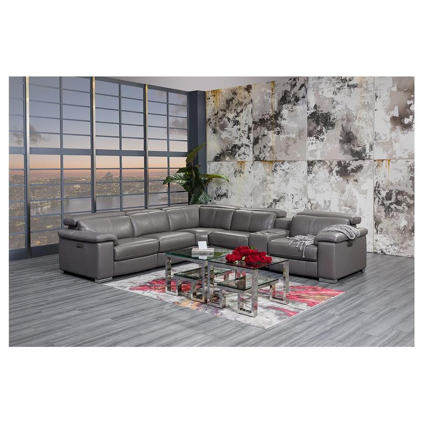 Charlie Gray Leather Power Reclining Sectional with 6PCS/3PWR  alternate image, 2 of 14 images.