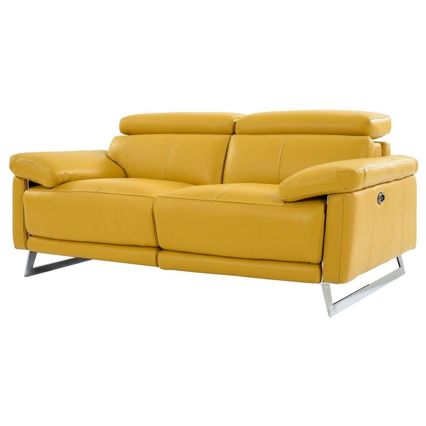 Gabrielle Yellow Leather Power Reclining Loveseat  alternate image, 2 of 11 images.