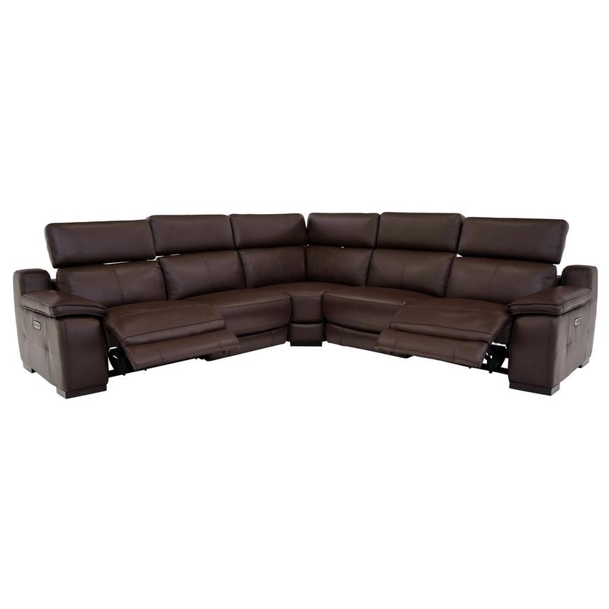 Gian Marco Dark Brown Leather Power Reclining Sectional with 5PCS/2PWR  alternate image, 2 of 9 images.