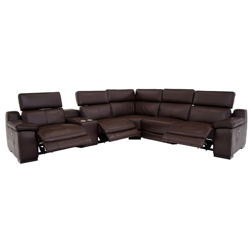 Gian Marco Dark Brown Leather Power Reclining Sectional with 6PCS/3PWR  alternate image, 2 of 9 images.